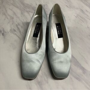 Vintage Stuart Weitzman Womens 6.5 C Heels Silver Blue Mid-Mod 1950s Bridesmaid